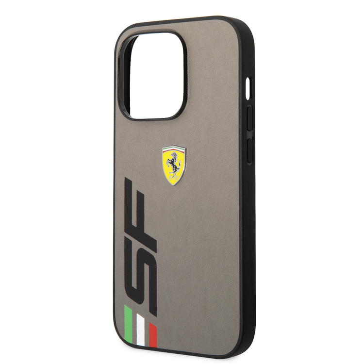 Ferrari PU Leather Case with Printed Big SF Logo iPhone 14 Pro Compatibility - Grey