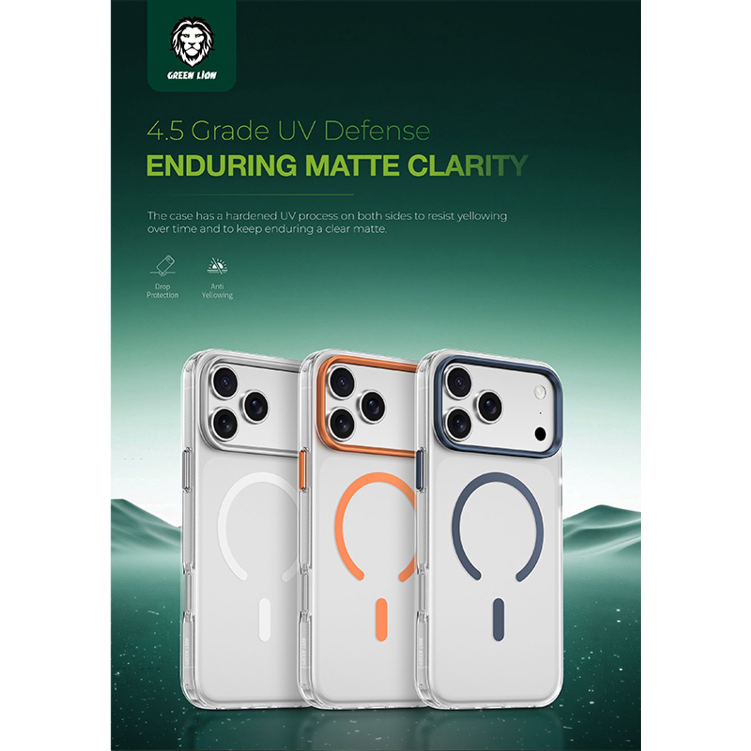 Green Lion Matte MagSafe Case for iPhone 17 Pro Max, Camera Protection, Drop Protection, Anti-Fingerprint, Anti-Scratch, Matte Shield, Precise Cutouts - Silver Titanium