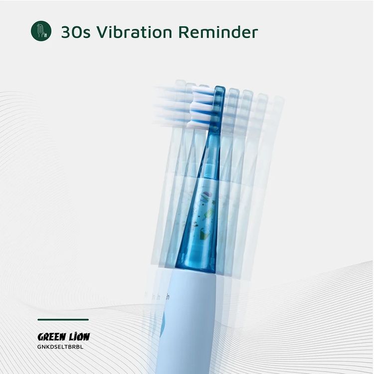 Green Lion Kids Electric Toothbrush with 3 Function Modes, 60 Days Working Time, Food-Grade Bristles, Waterproof, Shining Lights, 500mAh Battery Capacity - Blue