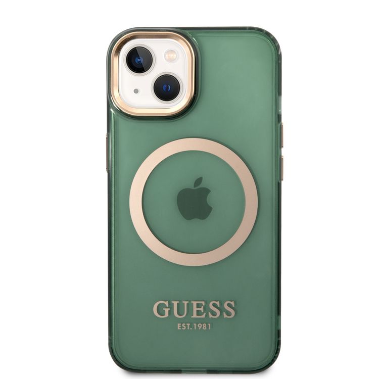 Guess Magsafe Case With Translucent Gold Outline - iPhone 14 - Kaki