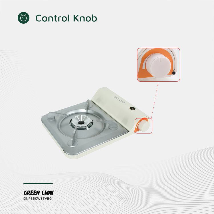 اجاق گاز در فضای باز قابل حمل شیر سبز 3.5 کیلووات، آهن + آلومینیوم + مواد PP، نوع گاز بوتان، جرقه زنی الکترونیکی، خاموش شدن ایمنی، کنترل شعله - بژ
