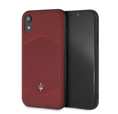 Maserati Granlusso Genuine Leather Hard Case for iPhone Xr - Burgundy