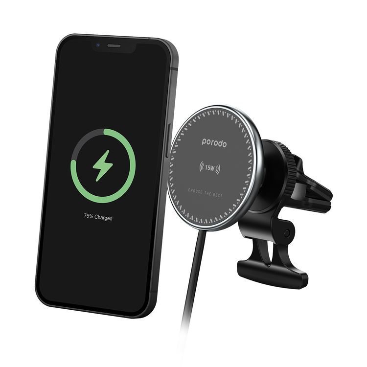Porodo 3 in 1 Magnetic 15W Wireless Car Charger Mount with 20W PD Car Charger