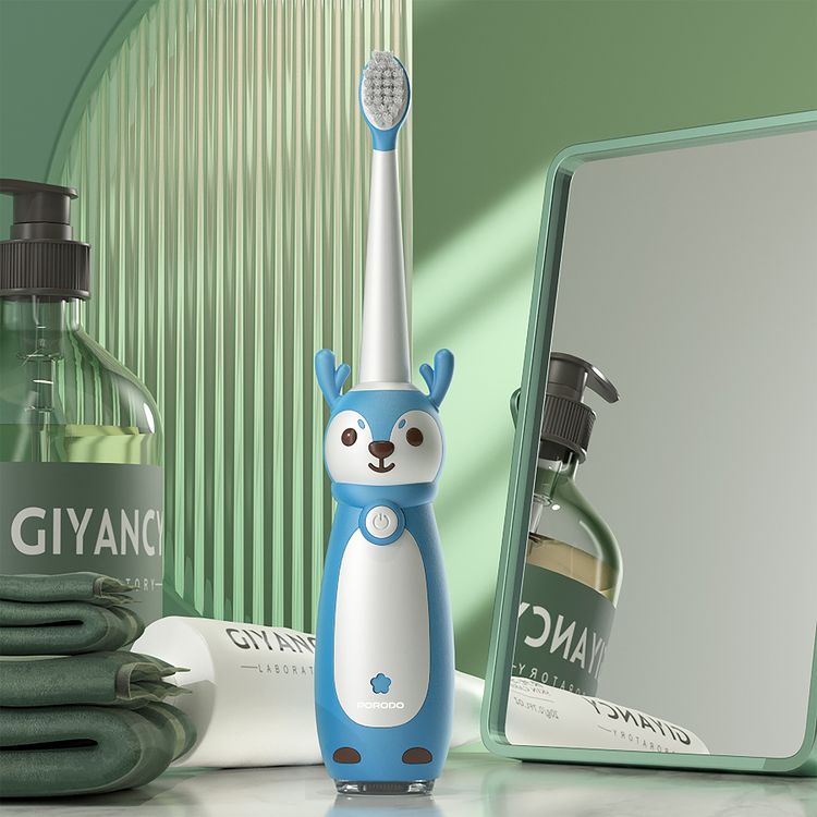 Porodo Kids Electric Toothbrush with 3 Cleaning Modes, Up to 30 Days Working Time, 350mAh Battery, DuPont Bristles Material, IPX7 Water Resistant, USB-C Fast Charging, Built-in Smart Timer, 1.5W Rated Power - Blue