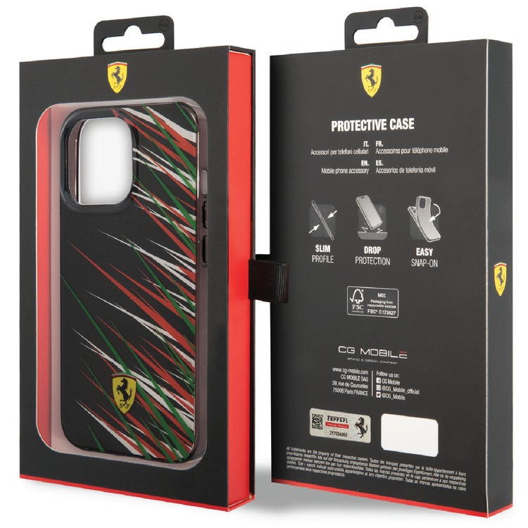 Ferrari PC/TPU Case with Double Layer Grass Print iPhone 14 Pro Compatibility - Black
