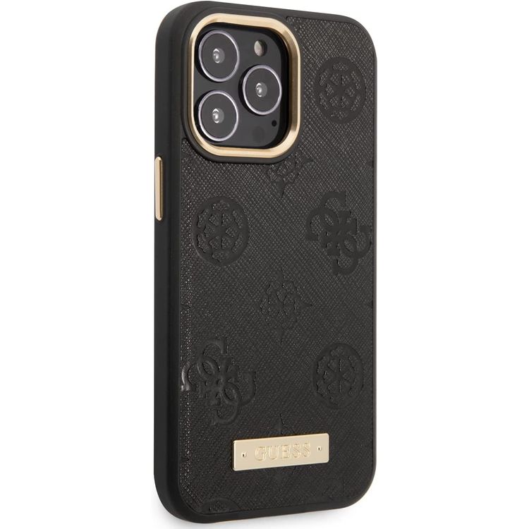 Guess Magsafe Compatibility 4G PU Case with Metal Plate LogoiPhone 14 Pro Compatibility - Black