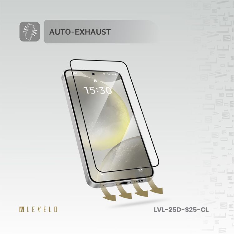 Levelo 2.5D Silk Print HD Clear Glass for Samsung Galaxy S25, High Silicone Aluminum, 0.25mm Ultra Thin, Scratch-Resistant, Oleophobic & Hydrophobic Coating, Instant Fingerprint Unlock, Air Bubble Prevention, Explosion- Proof, Auto-Exhaust - Clear