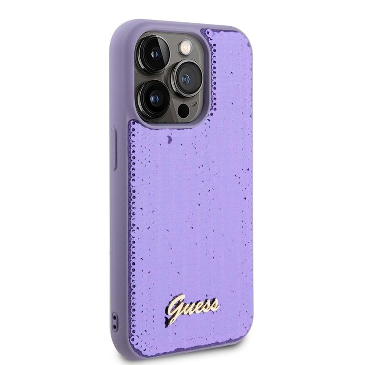 Guess Sequin Script Case with Guess Metal Logo - Purple - iPhone 15 Pro Max