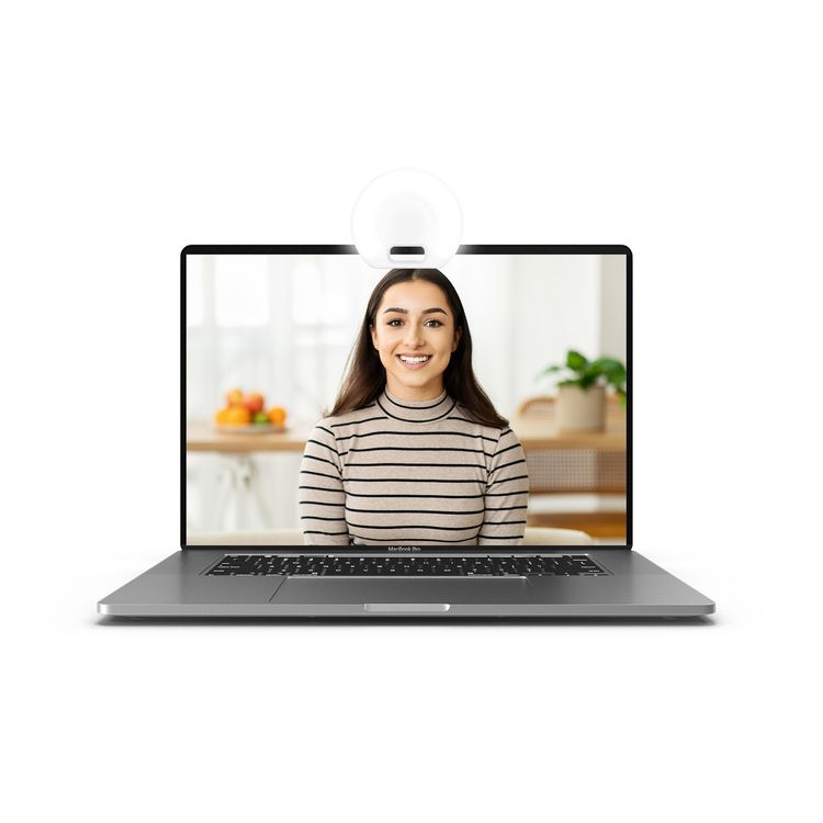 Porodo Glowring Portable Fill Light with Clip-On Design, 3 Customizable Light Modes, 9 Brightness Levels, High-Quality LED Beads, Universal Clip Fit, USB-C Charging - White