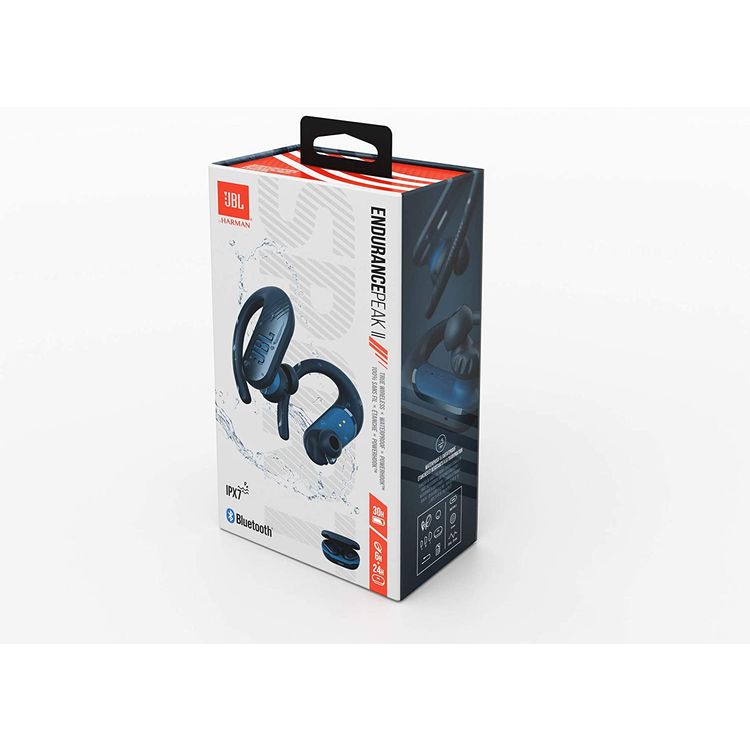 JBL Endurance Peak 2 Waterproof True Wireless In-Ear Sport Headphones, Pure Bass Sound, Bluetooth Headphones 30hours Battery, IPX7 Water & Sweat Proof - Blue