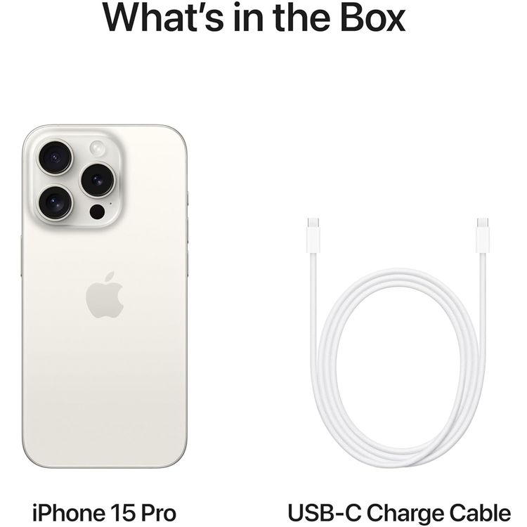 هاتف Apple iPhone 15 Pro بسعة 512 جيجابايت، شاشة 6.1 بوصة، شريحتي eSIM، دقة الكاميرا 48 ميجابكسل، شريحة A17 Bionic، نوع موصل USB-C، تقنية شبكة 5G، مقاوم للرذاذ والماء والغبار - أبيض تيتانيوم