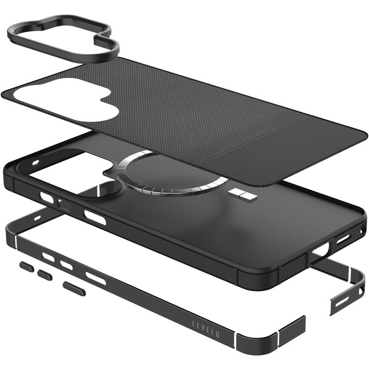 Levelo Cuir Leather Hybrid Case for Samsung Galaxy S26 Ultra with MagSafe Compatibility, Premium PU Leather, 5ft. | 1.5m Drop Tested Height, Strong N52 Magnets, Shock-Resistant Bumper, Comfortable Grip, Aluminum Alloy Frame for Camera & Buttons - Black