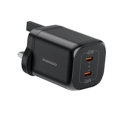 Porodo Dual USB-C Quick Wall Charger with 45W Power Deliv...