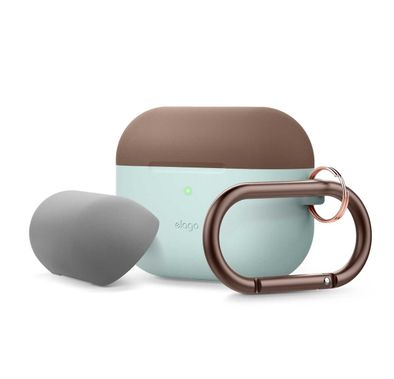 Elago Duo Hang Case for Apple Airpods Pro - Top-Dark Brown / Medium Gray, Bottom-Mint
