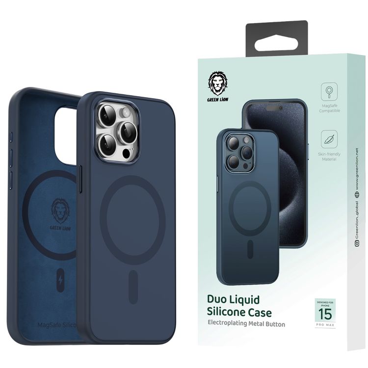 Green Lion iPhone 15 Pro For Duo Liquid Silicone Case - Dark Blue