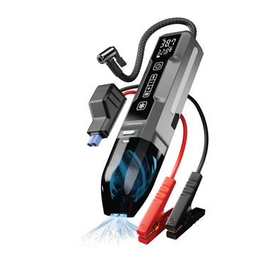 Porodo IGNATOV Jump Starter & Air Pump with Handheld Vacuum, USB-C Recharge, 400A Peak Current, 400A Peak Current, Multi-Mode LED Light, Preset Pressure Modes, Washable HEPA Filter - Black