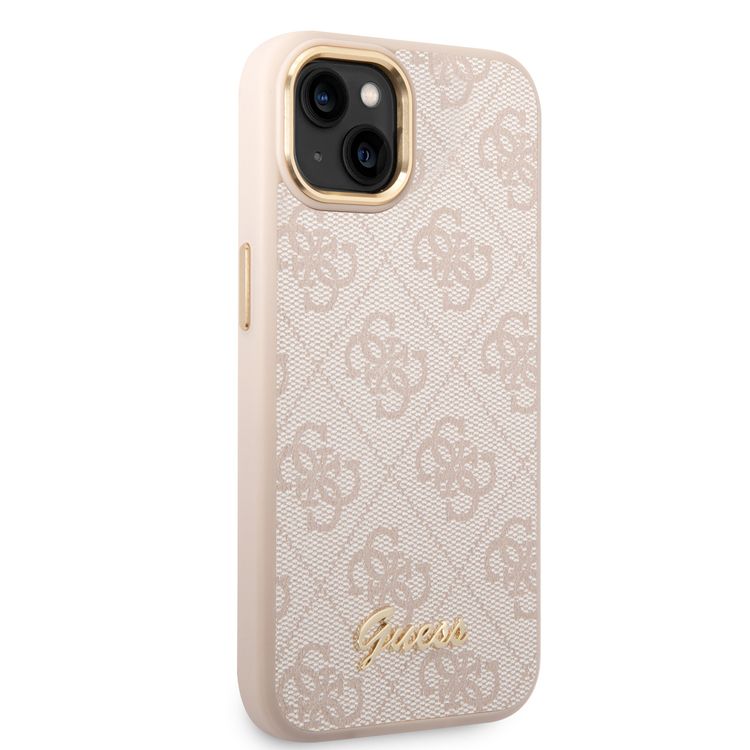 Guess PC/TPU 4G PU Case with Metal Camera Outline & Buttons iPhone 14 Compatibility - Pink