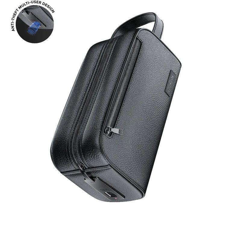 Green Lion Liora Fingerprint Bag with Leather Strip & LED Indicator, 120mAh Battery Capacity, 10 Fingerprint Capacity, Water Resistant, 6 Months Standby Time, Multiple Pockets, Capacitive Sensor, Durable Zippers - Black