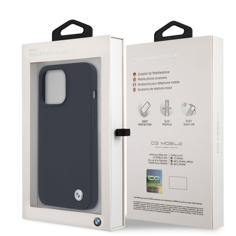 CG MOBILE BMW Liquid Silicone Hard Case Metal Logo Compatible for iPhone 13 Pro Max (6.7") Easy Access to All Ports, Anti-Scratch - Blue