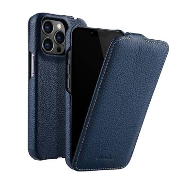 Melkco Jacka Series Lai Chee Pattern Premium Leather  Cover Case for Apple iPhone 13 Pro (6.1") - (Dark Blue LC)