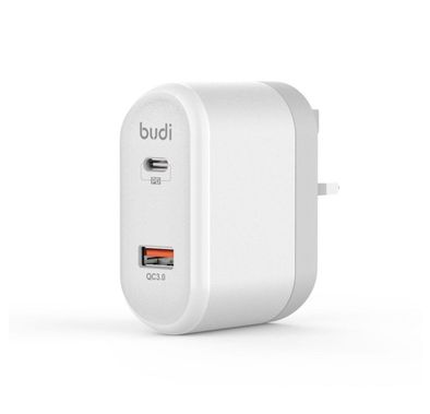  شاحن Budi Type-C PD 5V / 9V / 12V QC3.0 + - أبيض