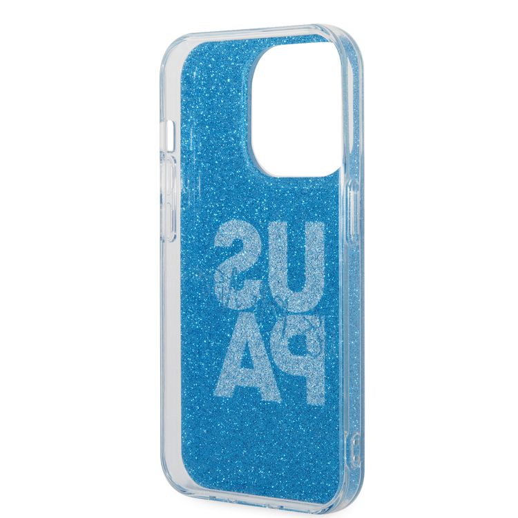 U.S.Polo Assn. IML Glitter Script Card Case for iPhone 15 Pro - Black - أزرق
