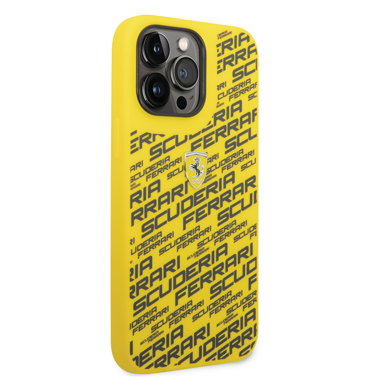 Ferrari Liquid Silicone Case All Over Printed Scuderia iPhone 14 Pro Max Compatibility - Yellow