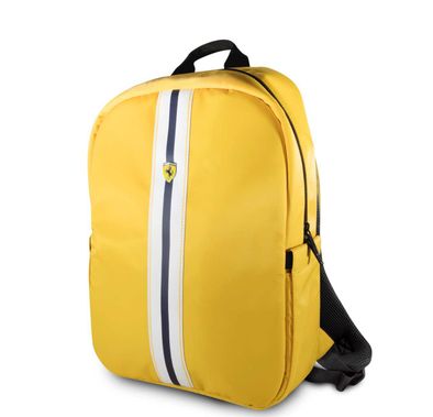 Ferrari Pista Metal Logo on Track 15.6" Backpack with USB Port, Multiple Pockets, Adjustable Shoulder Strap, Nylon & Polyester Lining Material - Yellow
