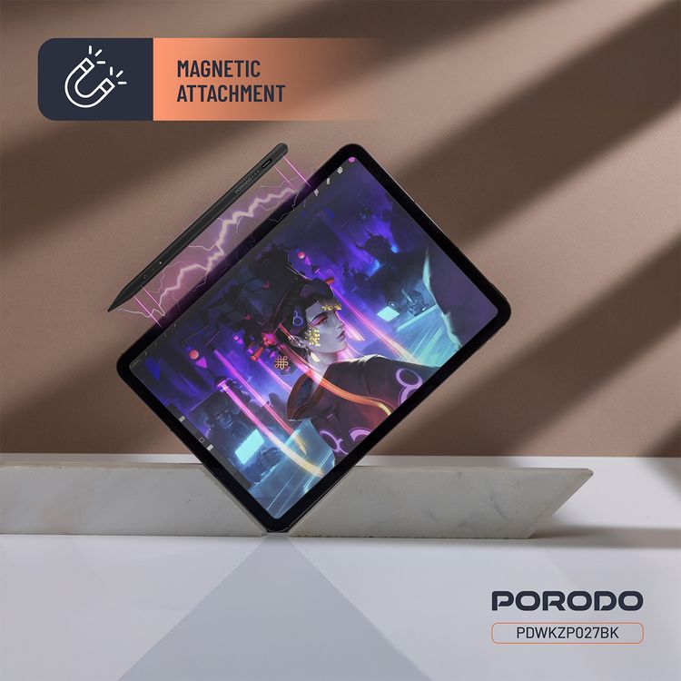 قلم بورودو المغناطيسي لجهاز آيباد، حجم سن 1.2 مم، يعمل بشكل مستمر لمدة 9 ساعات، مصنوع من سبيكة الألمنيوم، منفذ شحن USB-C، بطارية 130mAh، متوافق مع موديلات الآيباد من 2018 إلى 2024، بدون تأخير، شحن سريع - أسود