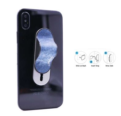 Gripon GP-DEC-BL Finger Phone Strap with x2 Mounting Clips mobile phone holder enhances your grip on your smart device - Denim Blue