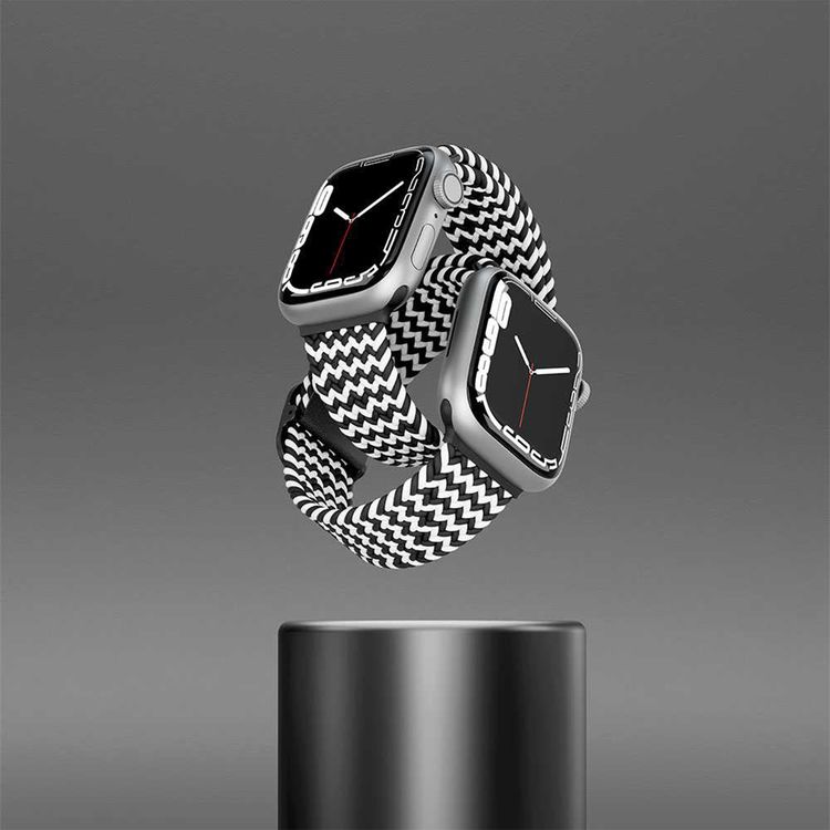 Levelo Crisben Watch Strap with Metal Buckle for Apple Watch 49/45mm, Water & Sweat Resistant, Compatible with SE, Series 8, 7, 6, 5 & 4, Adjustable & Stretchable Loop Band - Black / White