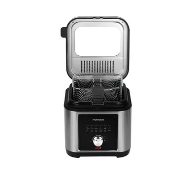 Porodo Stainless Steel 2.5L Deep Fryer with Cool-Touch Handle, 1200W Rated Power, Non-Stick Frying Basket, Adjustable Temperature, Advanced Air Circulation - Silver