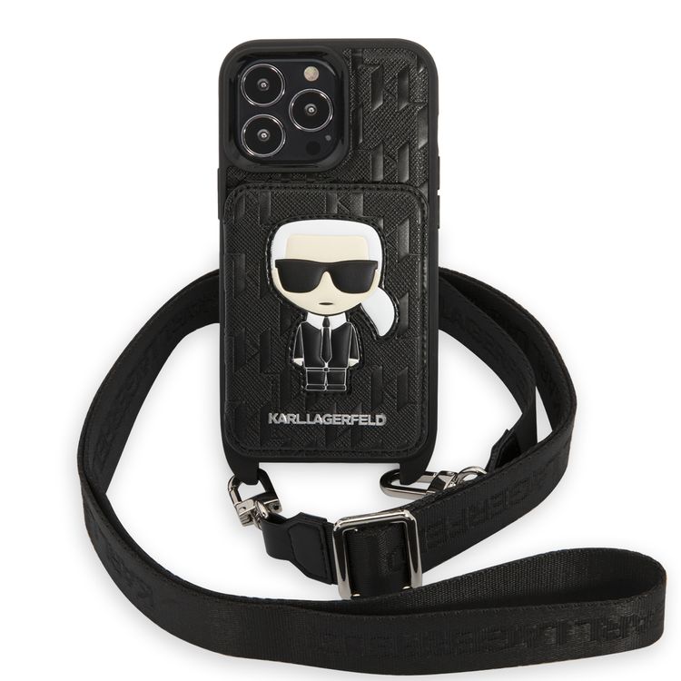 Karl Lagerfeld HC Monogram Case with Card Holder & Ikonik Patch Logo, Compatible with iPhone 13 Pro Max - Black