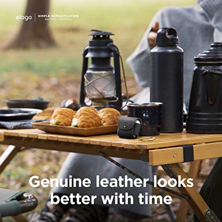 Elago Leather Case with Keychain Compatible with AirPods 3 Case, Natural Cowhide Leather Case with Brass Ring Holder, Supports Wireless Charging - Black