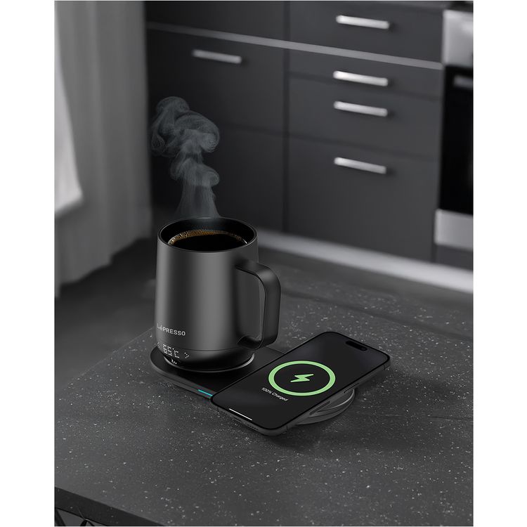 LePresso Smart Heating Mug with Wireless Charging Base, Real-Time Display, Temperature Control, Leak-Proof Design, Stainless Steel + Ceramic Glaze Material - Black  