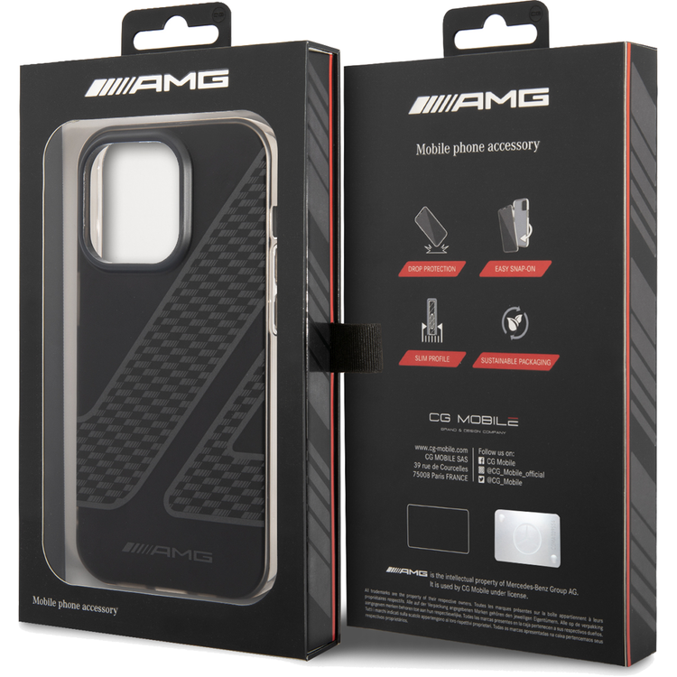 AMG Frosted PC Case - Checkered Pattern, Bumper Protection iPhone 14 Pro Max Compatibility - Black