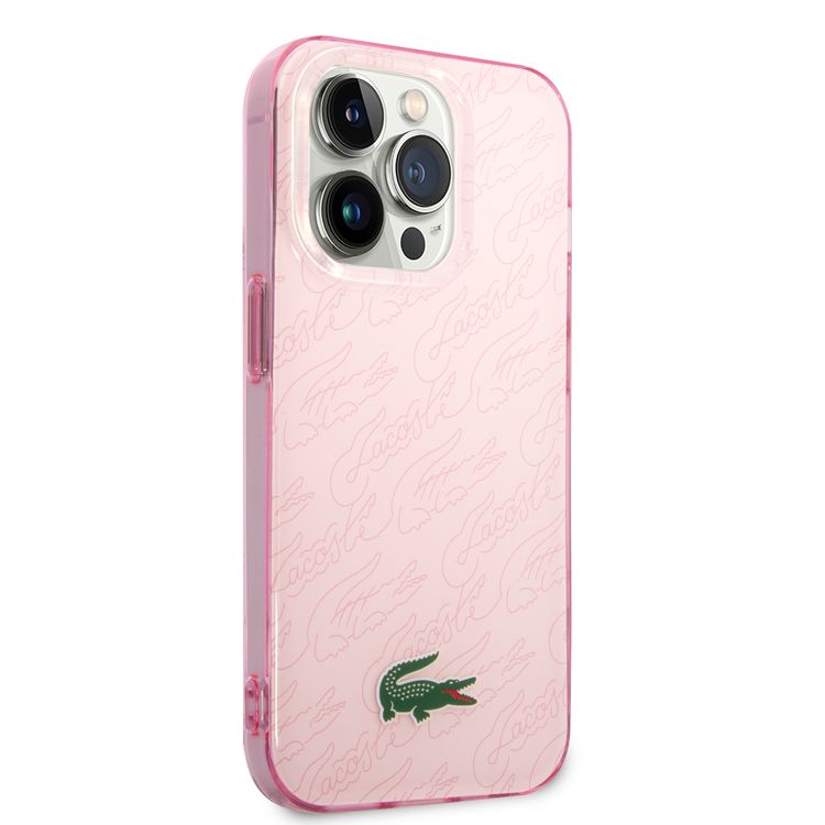 Lacoste Hard Case IML Double Layer & Dyed Bumper Signature Pattern - iPhone 14 Pro - Pink