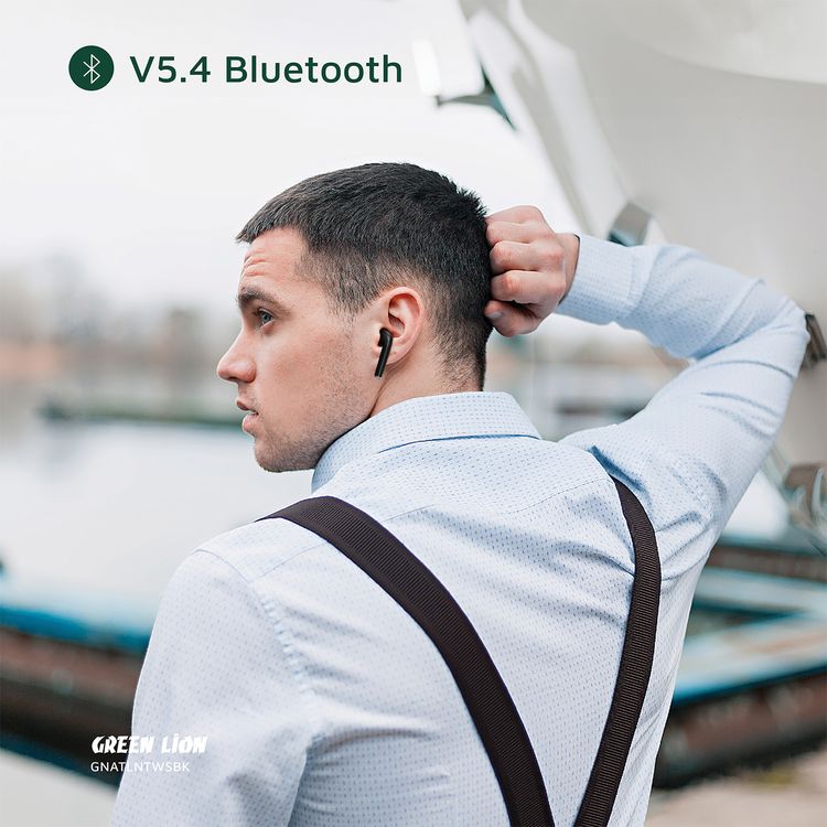 سماعات الأذن اللاسلكية الحقيقية من جرين لايون أتلانتا مع ميكروفون مدمج، مستوى مقاومة الماء IPX4، مساعد صوتي، صوت عالي الدقة، تحكم باللمس، 3 ساعات من وقت التشغيل - لون أسود