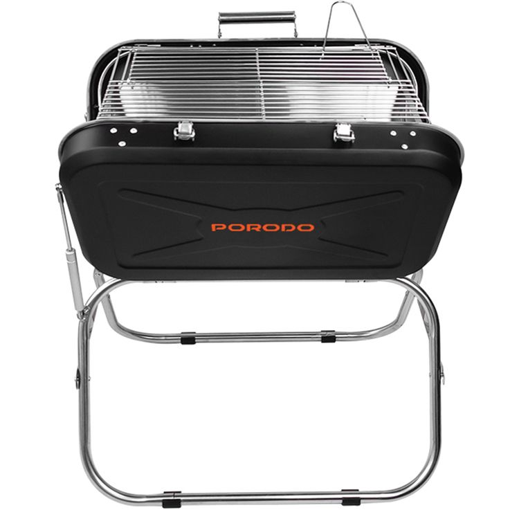 Porodo Lifestyle Portable Folding BBQ Grill with Steel Cooking Mesh, 17-inch Grilling Area, Camping Trip, Backyard Parties & Beach Outings, Easy to Clean, Quick Setup - Black