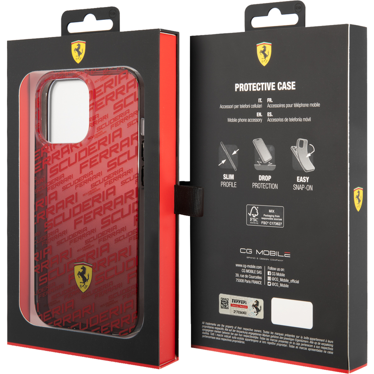 Ferrari PC/TPU Scuderia Dyed Bumper  Case, Drop protection, Compatible with iPhone 13 Pro Max - Red
