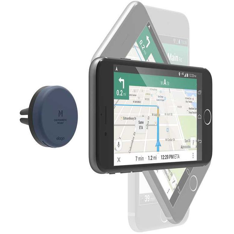 Elago Magnetic Car Mount, 4 Neodymium Magnets for Secure Hold, Remote Holder Mount, Solid Construction, Rotating View, Stronger Pull, Designed to Protect Your Phone - Jean Indigo