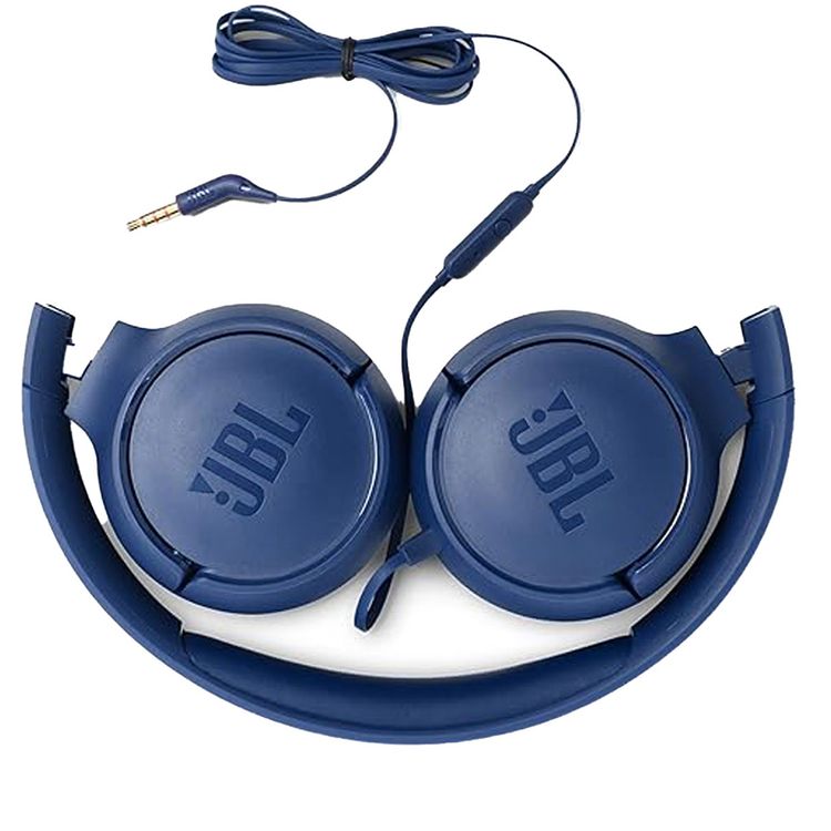 JBL TUNE 500 Wired On-Ear Headphones with Built-in Microphone, Pure Bass Sound, Lightweight and Foldable Design, 1-Button Remote/Mic - Blue