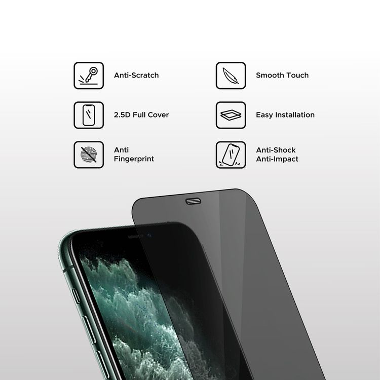 واقي شاشة كامل للخصوصية من Liberty Guard بحافة مستديرة سوداء مع فلتر غبار لهاتف iPhone 11 Pro