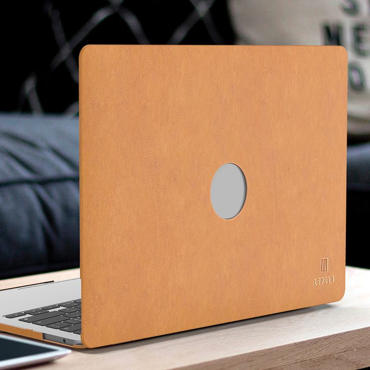 Levelo Gevena Leather Macbook Air Cover 15.3" with Silicone Bottom Base, Non-Slip Surface, Ultra-Thin, Secure & Lightweight - Brown