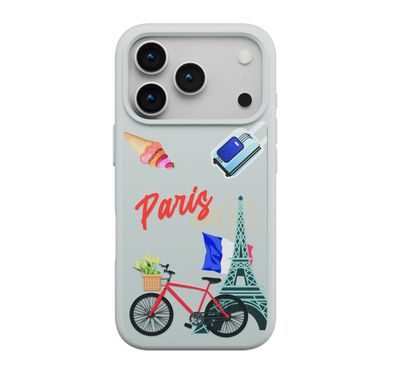 Levelo Vallo PU Leather Case for iPhone 17 Pro with Embroidery Paris Finish, Comfortable Hold, Durable PU Leather, Raised Bezels for Camera and Screen, True Microfiber Interior Lining, Scratch & Wear Resistant, Shock-Resistant Bumper - Brushed Silver