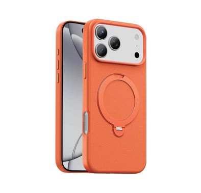 Green Lion Minster Leather MagSafe Case with Foldable Stand Design for iPhone 17 Pro Max, Anti-Fingerprint, 360° Rotatable Stand, Anti-Scratch, Camera Protection, Comfortable Grip - Orange