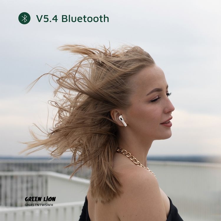 Green Lion Austin True Wireless Earbuds with Built-in Microphone, HiFi Sound, Dual-Mic, Touch Control, Voice Assistant, Type-C Charging, 3 Hours Playtime - White