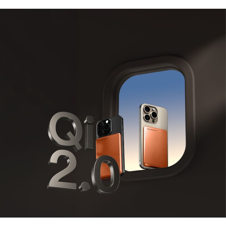 Powerology Ultra-Thin 5000mAh MagSafe Power Bank, Portable & Lightweight, Efficient Heat Dissipation, Aluminum Housing, Built-in Safeguards, Strong Magnet - Orange