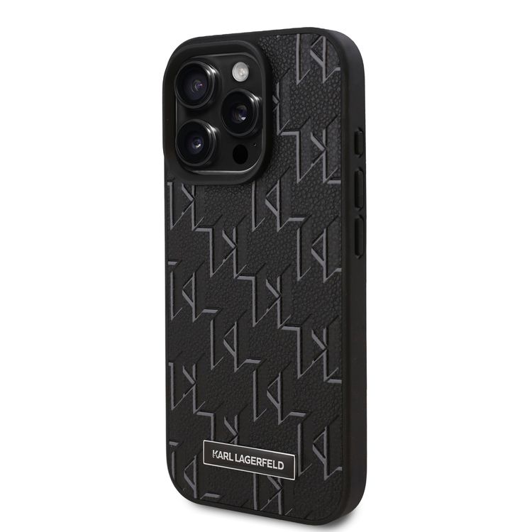 Karl Lagerfeld PU Hard Case for iPhone 16 Pro Max with Karl Lagerfeld Hot Stamp, Slim Profile, Lightweight, Sustainable Packaging, Comfortable Grip, Easy Snap-on  - Black