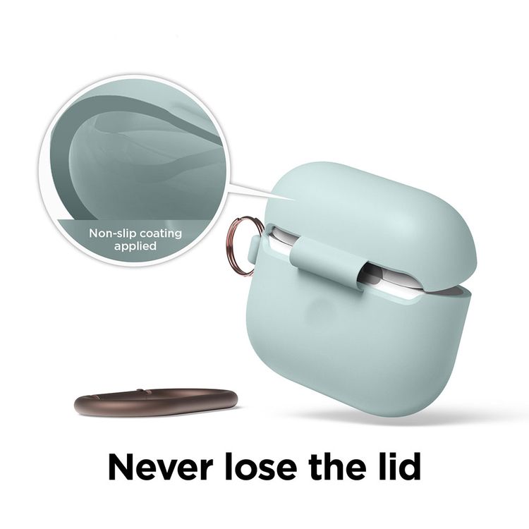 ELAGO Hang Case with Anti-Lost Ring for AirPods 3, Drop Resistant, Dustproof & Absorbing Protective Cover with Hang Case Suitable with Wireless Charger Mint